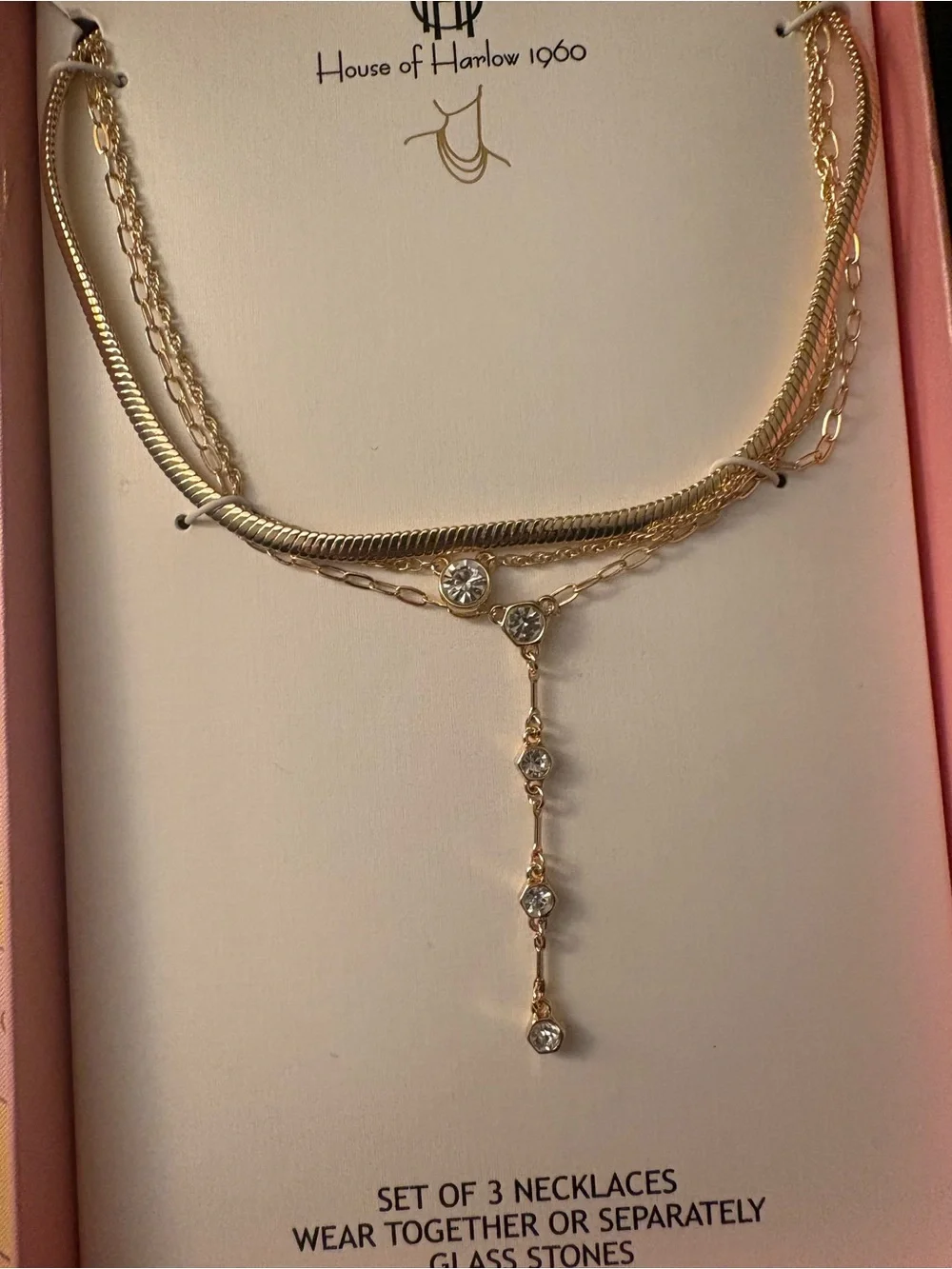 NEW House of Harlow 1960 Gold Layered Drop Necklace